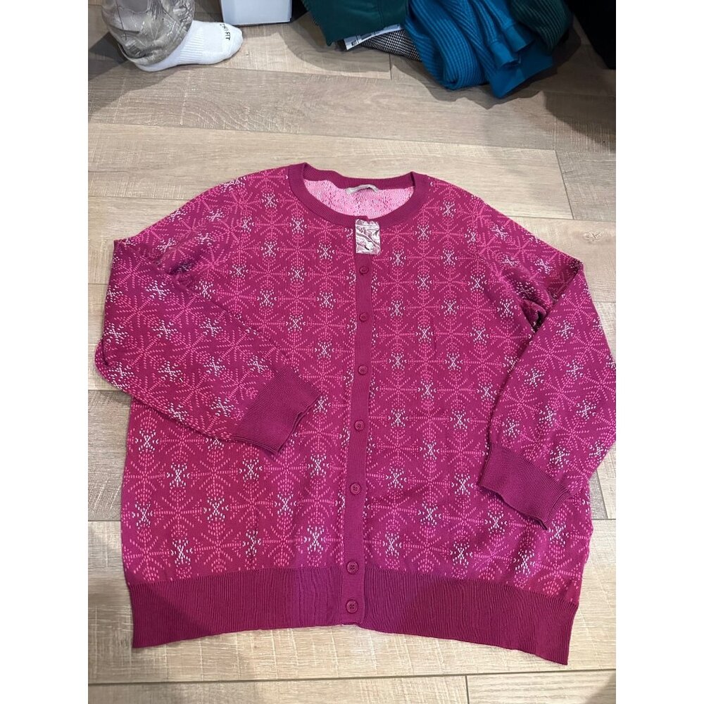 WOMAN WITHIN LARGE 18/20 PINK SNOWFLAKE CARDIGAN SWEATER NEW